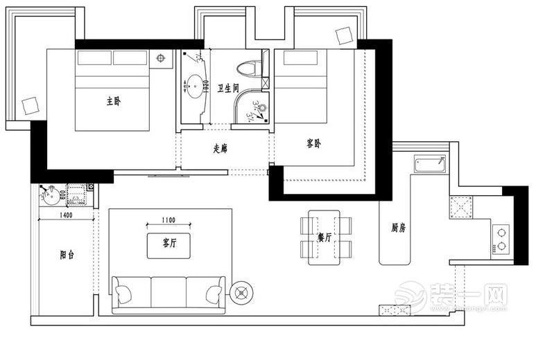 140三居室户型图